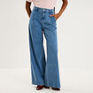 Jean large taille mi-haute &agrave; pinces denim double stone femme