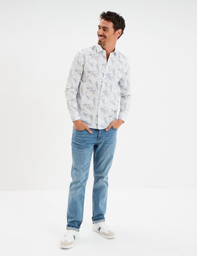 Chemise droite imprimée manches longues ecru homme