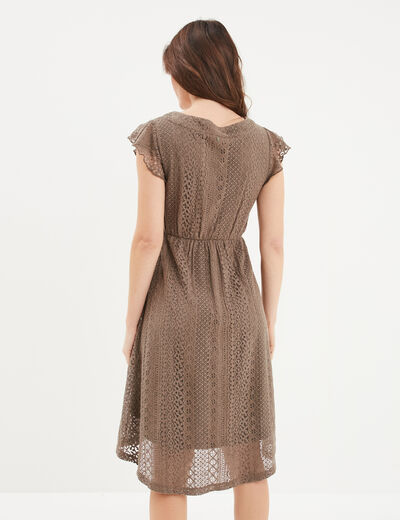 Robe dentelle midi évasée Liberto marron foncé femme