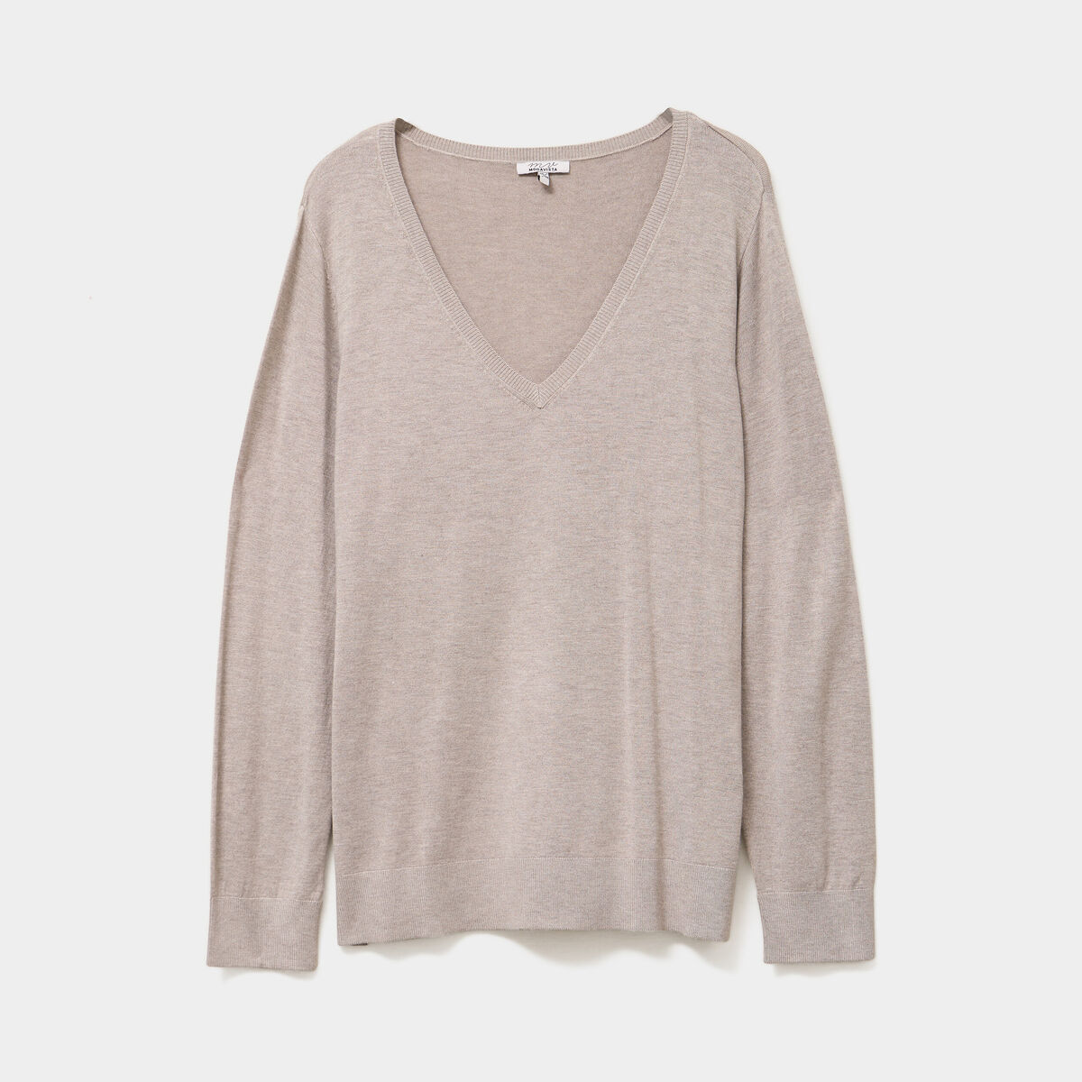 Pull col en V manches longues beige femme grande taille
