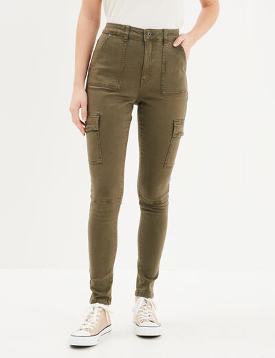 Pantalon cargo skinny 7/8ème Liberto vert kaki femme