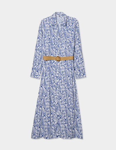 Robe chemise longue avec ceinture bleu marine femme