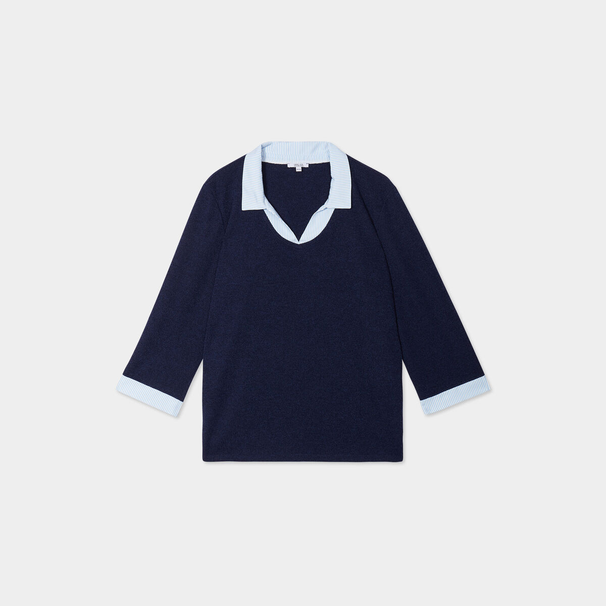 Pull effet 2-en-1 avec manches 3/4 bleu marine femme grande taille