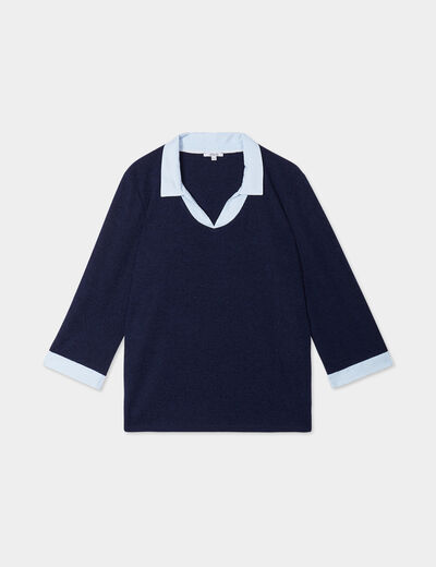 Pull effet 2-en-1 avec manches 3/4 bleu marine femme grande taille