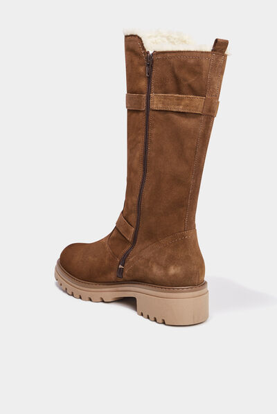 Bottes fourrées en cuir camel fille