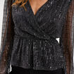 Blouse sequins avec col cache-coeur noir femme