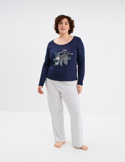 Ensemble pyjama pantalon coton bleu marine femme grande taille