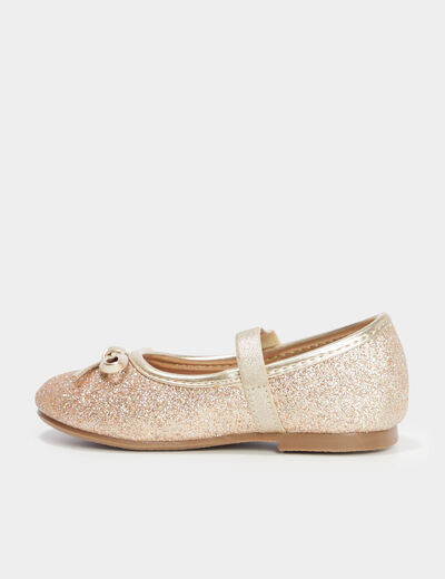 Ballerines à paillettes et noeuds jaune or bébé fille