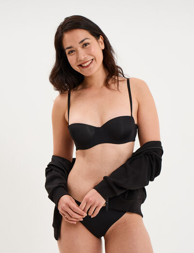 Soutien-gorge bandeau microfibre noir femme