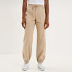 Pantalon molleton cargo droit cropped beige femme