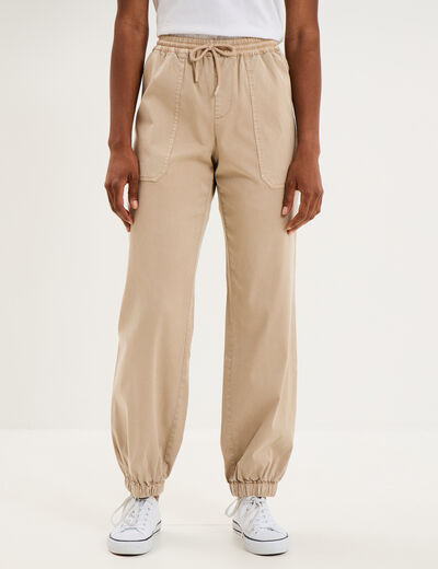 Pantalon molleton cargo droit cropped beige femme