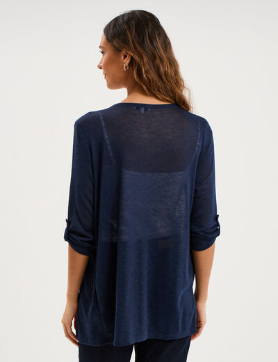 Gilet fin mi long manches 3/4 bleu marine femme