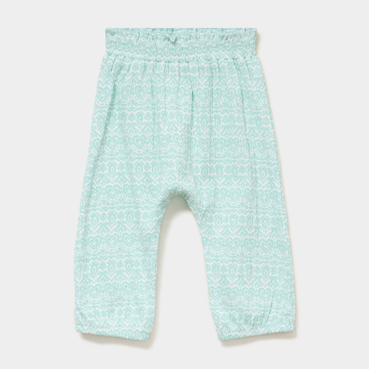 Pantalon fluide taille &eacute;lastiqu&eacute;e coton vert pastel b&eacute;b&eacute; fille