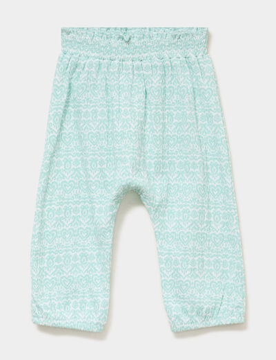 Pantalon fluide taille &eacute;lastiqu&eacute;e coton vert pastel b&eacute;b&eacute; fille