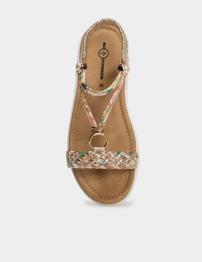 Sandales compens&eacute;es d&eacute;tails bijoux multicolore femme