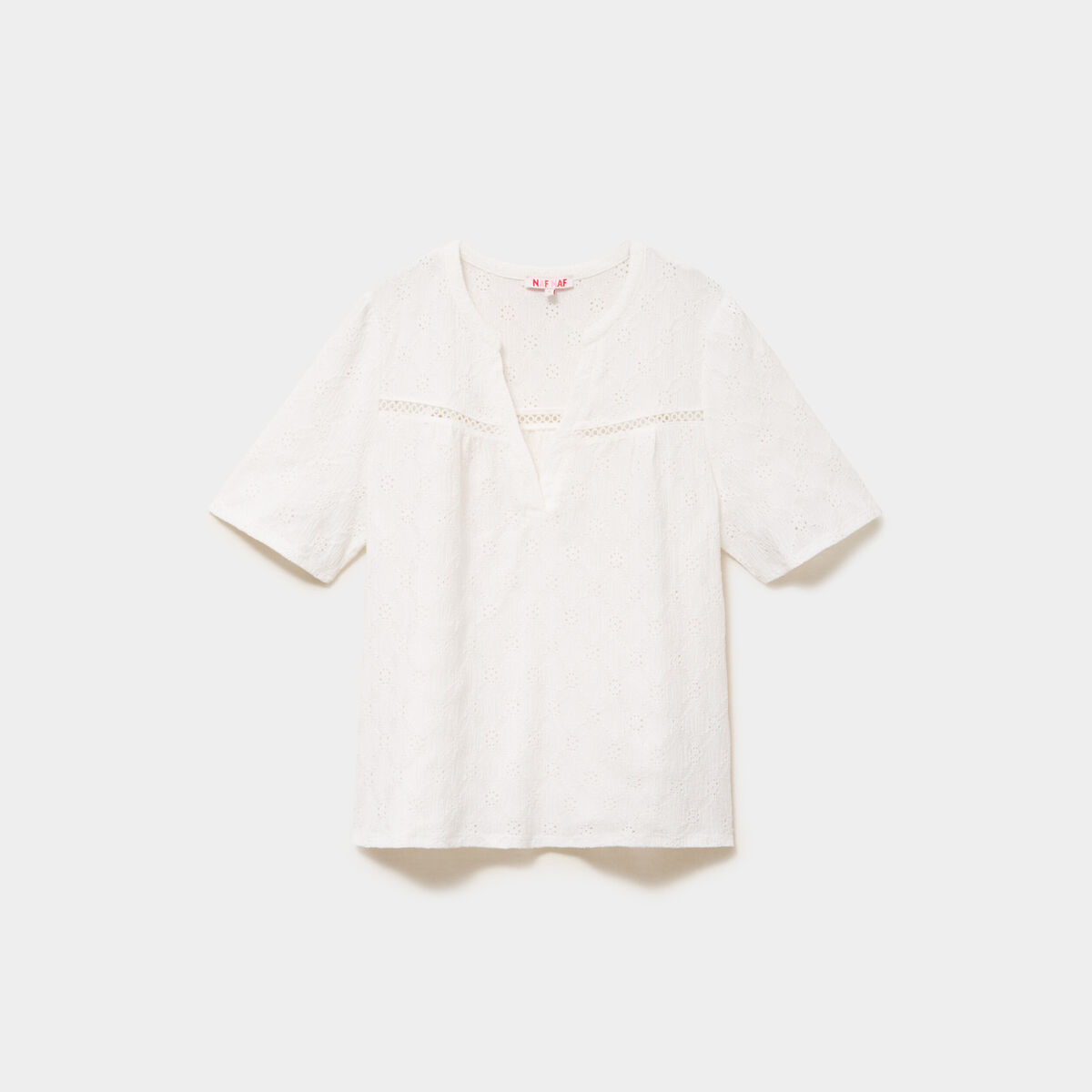 Blouse broderie anglaise manches courtes blanc femme
