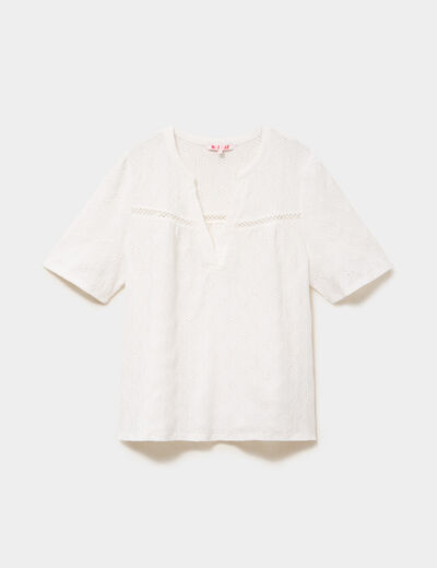 Blouse broderie anglaise manches courtes blanc femme