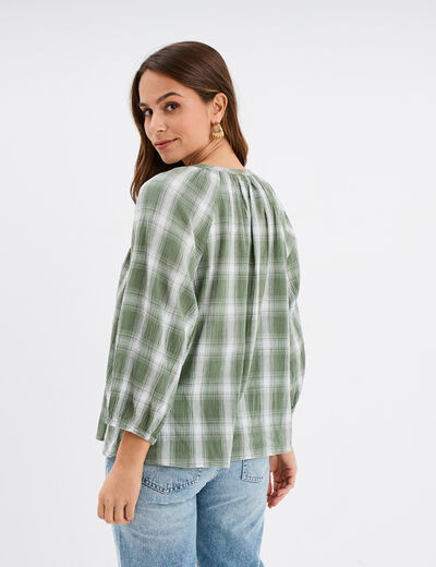 Blouse manches 3/4 ballons coton Creeks vert kaki femme