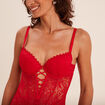 Body paddé dentelle avec laçage rouge femme