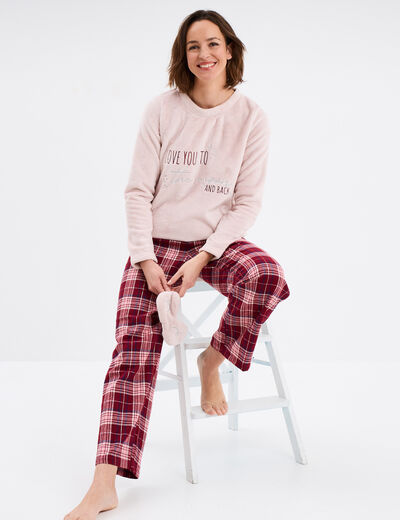 Ensemble pyjama effet polaire 3 pièces rose femme