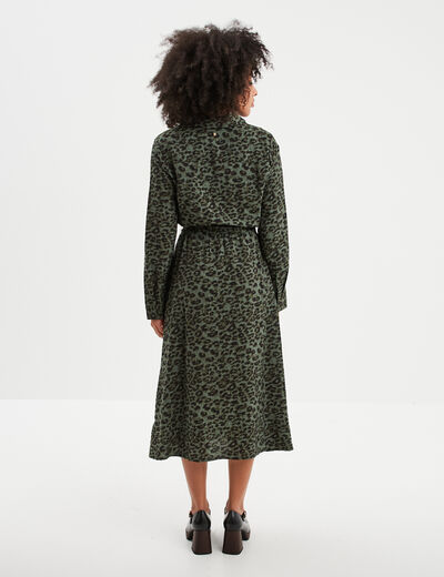 Robe chemise midi nouée Liberto vert kaki femme