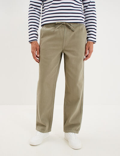 Pantalon chino droit taille &agrave; coulisse vert clair homme
