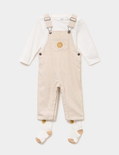 Ensemble 3 pi&egrave;ces salopette beige b&eacute;b&eacute; gar&ccedil;on