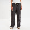 Pantalon fluide élastiqué bandes côtés gris foncé femme