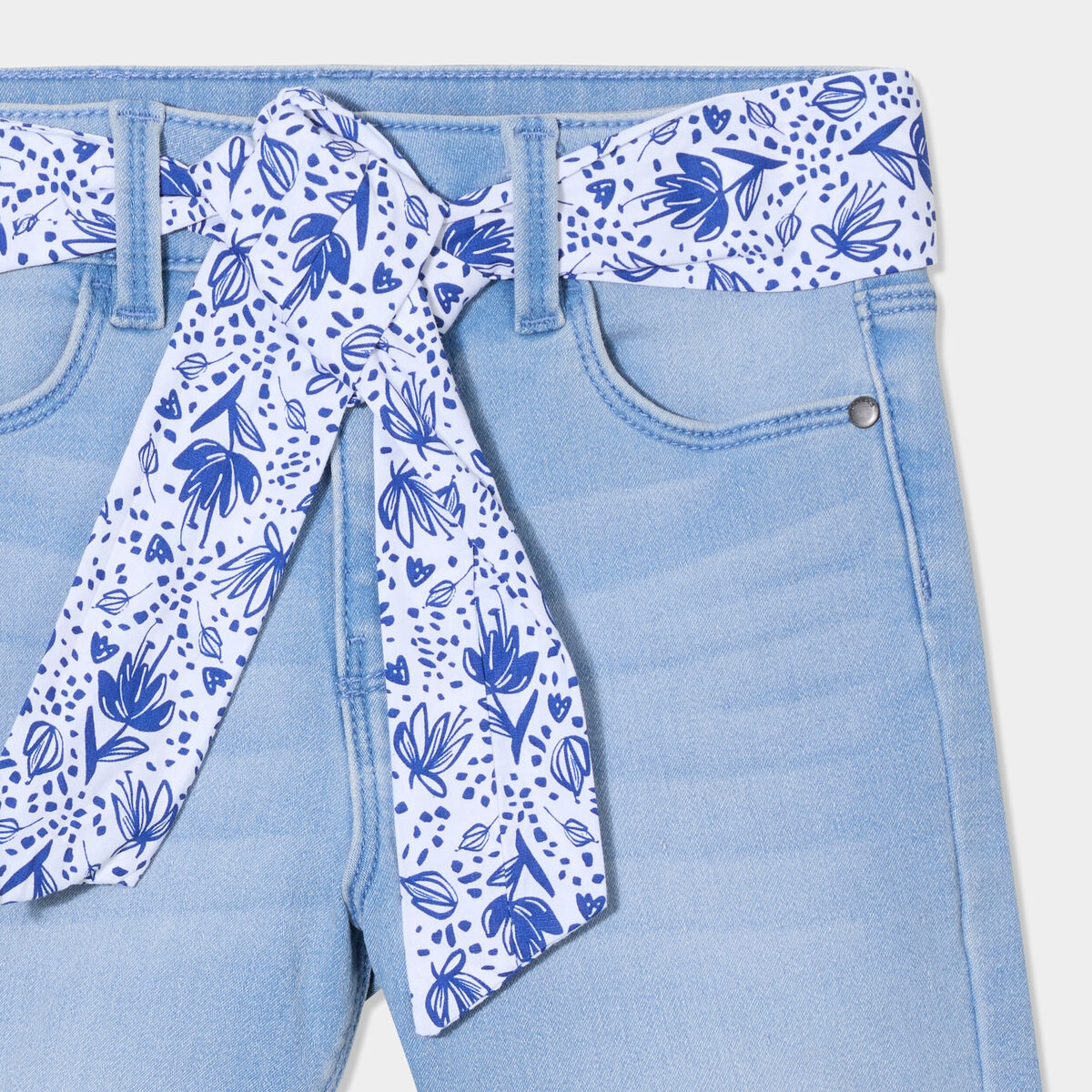Bermuda en jean ajusté ceinture foulard denim double stone fille