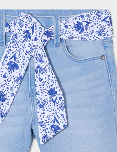 Bermuda en jean ajusté ceinture foulard denim double stone fille
