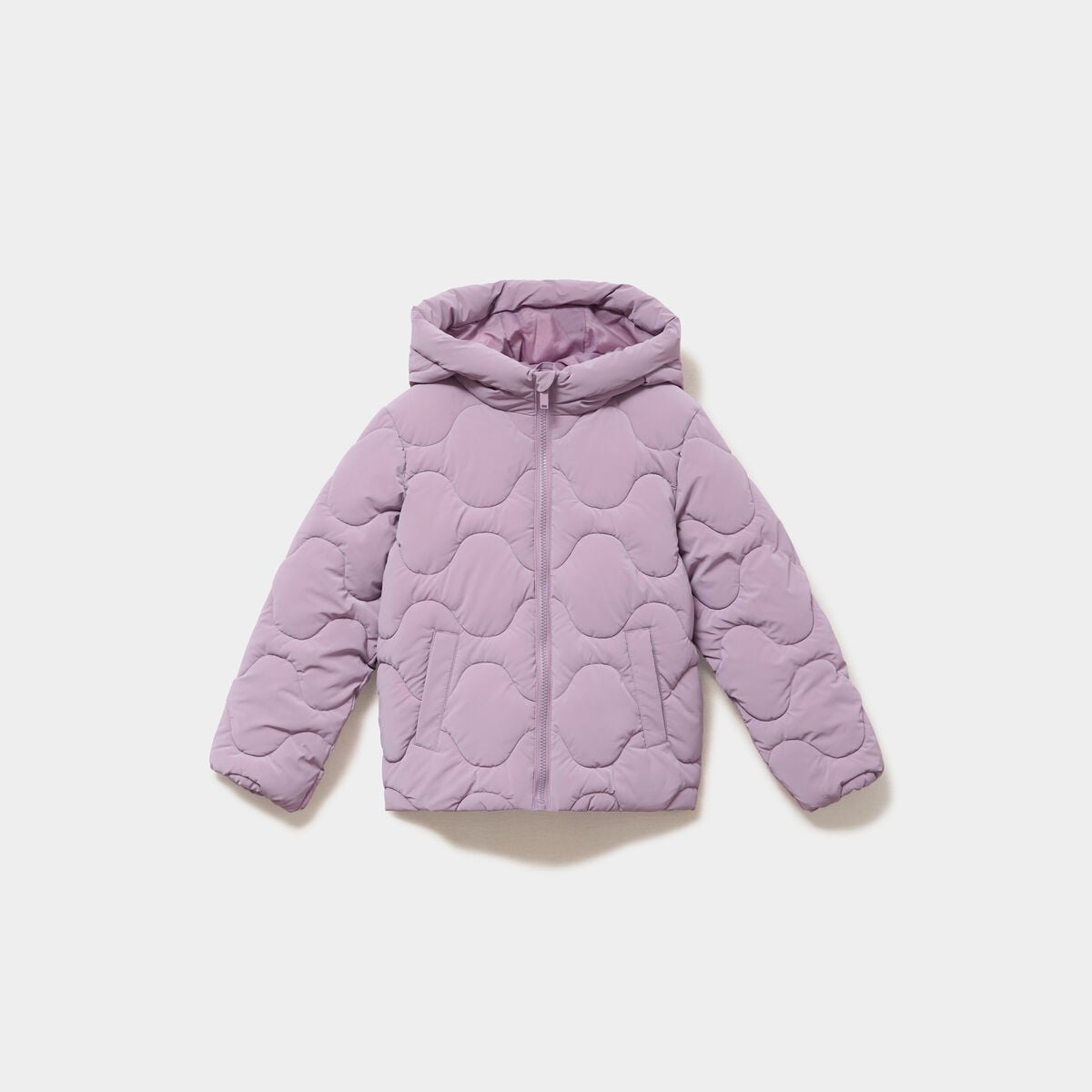 Doudoune matelass&eacute;e &agrave; capuche courte mauve fille