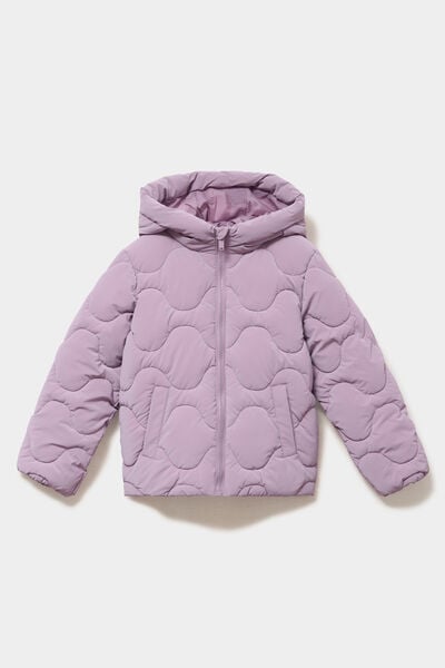 Doudoune matelass&eacute;e &agrave; capuche courte mauve fille