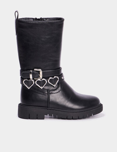 Bottes avec boucles coeur noir fille