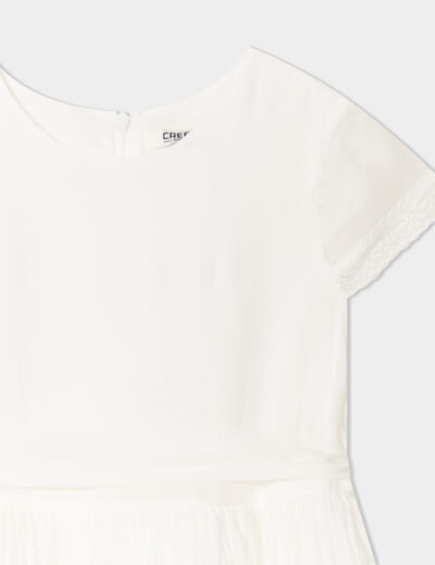 Robe ceinturée avec dentelle Creeks blanc fille