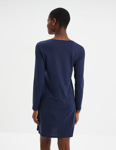 Chemise de nuit manches longues coton bleu marine femme