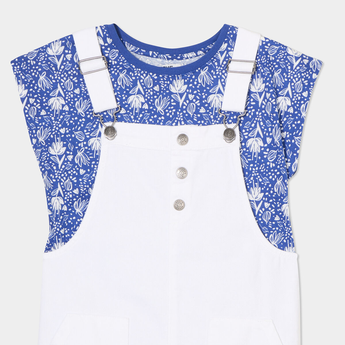 Ensemble robe salopette et t-shirt coton bleu roi fille