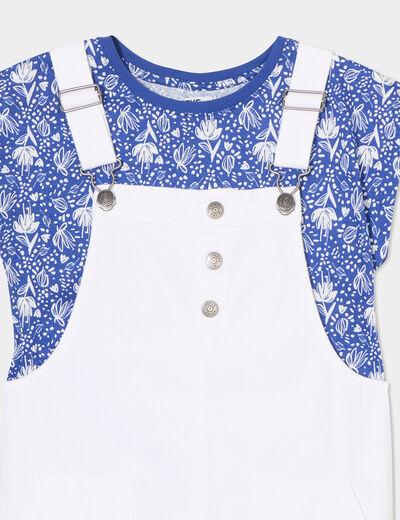 Ensemble robe salopette et t-shirt coton bleu roi fille