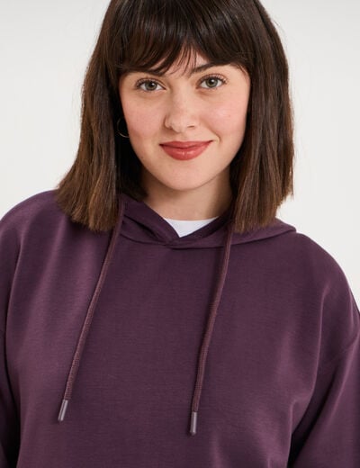 Sweat hoodie manches longues &agrave; capuche violet fonc&eacute; femme