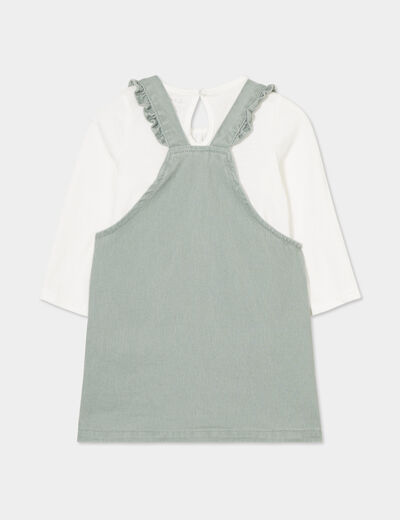 Ensemble 3 pièces avec robe salopette vert kaki bébé fille