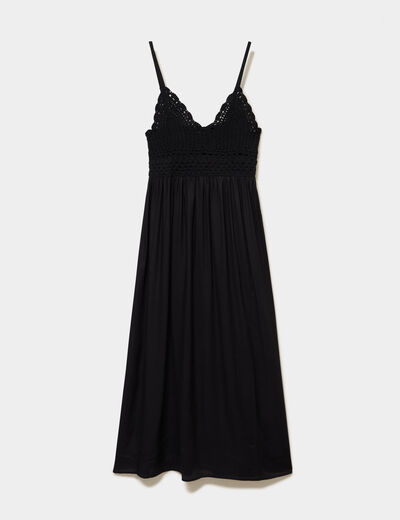Robe longue buste effet crochet noir femme