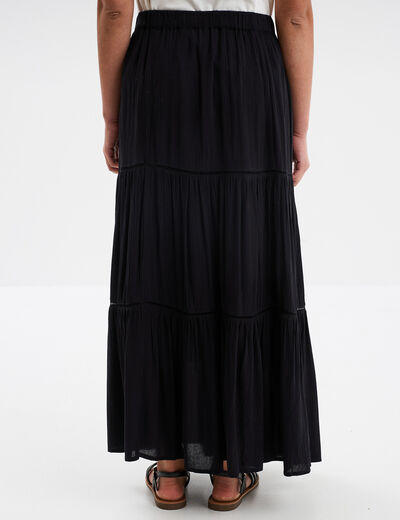 Jupe longue fluide taille élastiquée noir femme