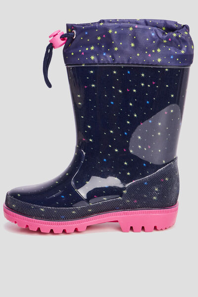 Bottes de pluie semelle crant&eacute;e bleu marine fille