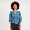 Blouse cintr&eacute;e col V manches 3/4 blanc femme