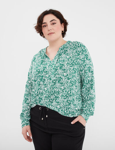 T-shirt col à cordons manches longues blanc femme grande taille