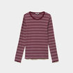 T-shirt ajust&eacute; col rond manches longues bordeaux femme