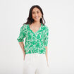 Blouse col en V manches ballons vert femme