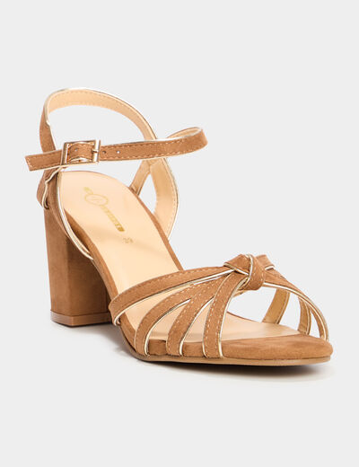 Sandales à talons effet suédine camel femme
