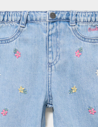 Jean brod&eacute; &eacute;vas&eacute; coton denim triple stone b&eacute;b&eacute; fille