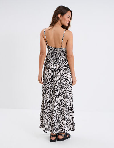 Robe longue col en V haut effet crochet ecru femme