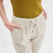 Pantalon droit fluide en mélange de lin beige femme